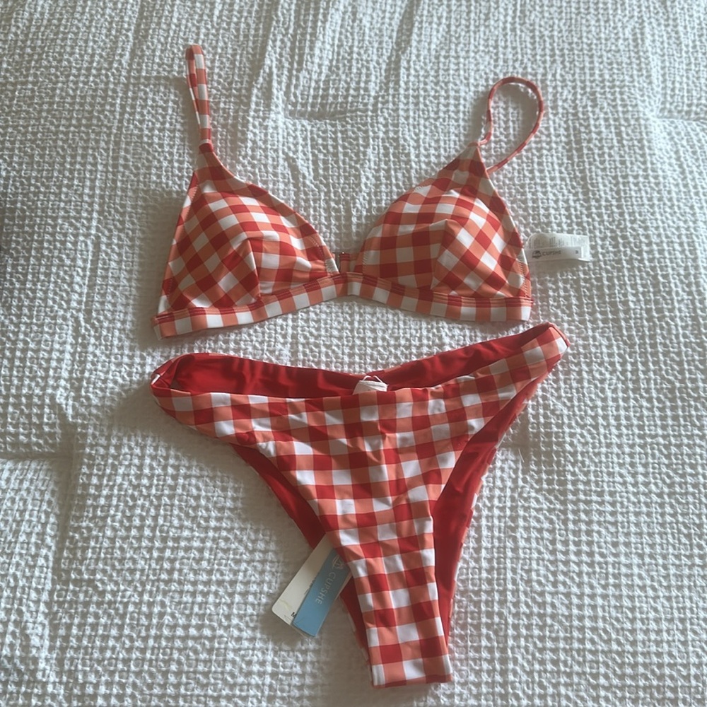 Cupshe Red and White Checkered Bikini